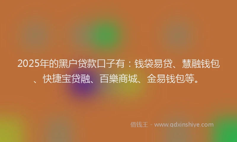 2025年的黑户贷款口子有:钱袋易贷、慧融钱包、快捷宝贷融、百樂商城、金易钱包等。