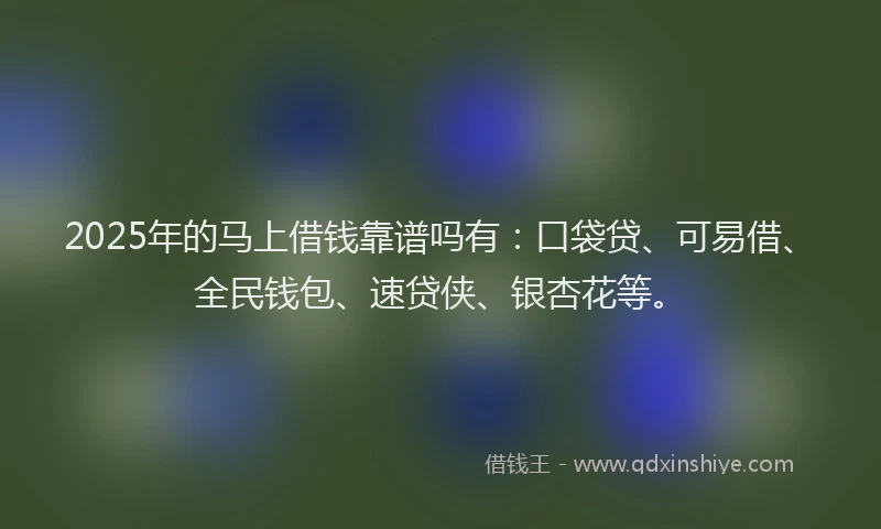 2025年的马上借钱靠谱吗有：口袋贷、可易借、全民钱包、速贷侠、银杏花等。