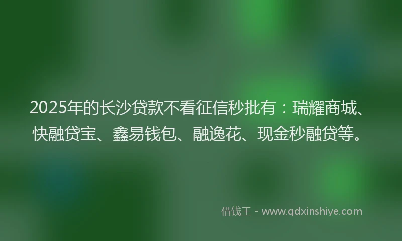 2025年的长沙贷款不看征信秒批有：瑞耀商城、快融贷宝、鑫易钱包、融逸花、现金秒融贷等。