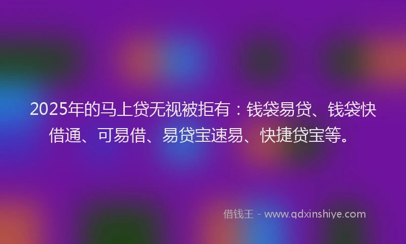 2025年的马上贷无视被拒有：钱袋易贷、钱袋快借通、可易借、易贷宝速易、快捷贷宝等。