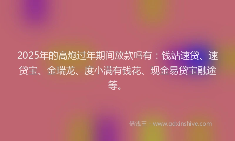 2025年的高炮过年期间放款吗有：钱站速贷、速贷宝、金瑞龙、度小满有钱花、现金易贷宝融途等。