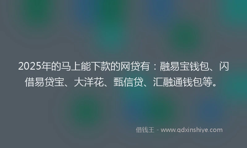 2025年的马上能下款的网贷有：融易宝钱包、闪借易贷宝、大洋花、甄信贷、汇融通钱包等。
