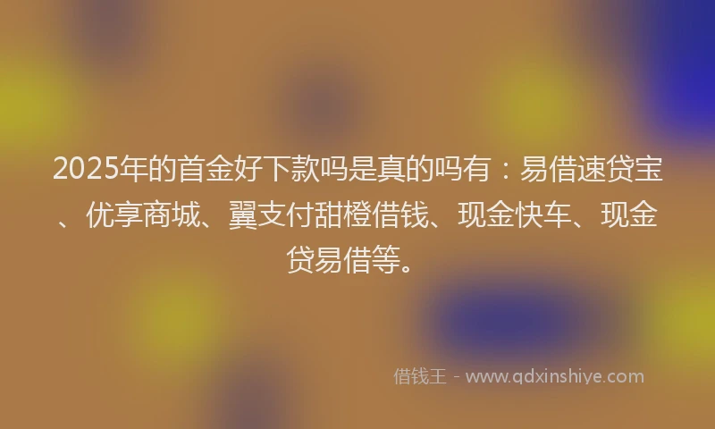 2025年的首金好下款吗是真的吗有：易借速贷宝、优享商城、翼支付甜橙借钱、现金快车、现金贷易借等。