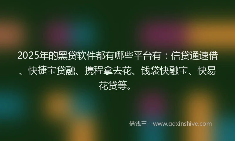 2025年的黑贷软件都有哪些平台有：信贷通速借、快捷宝贷融、携程拿去花、钱袋快融宝、快易花贷等。