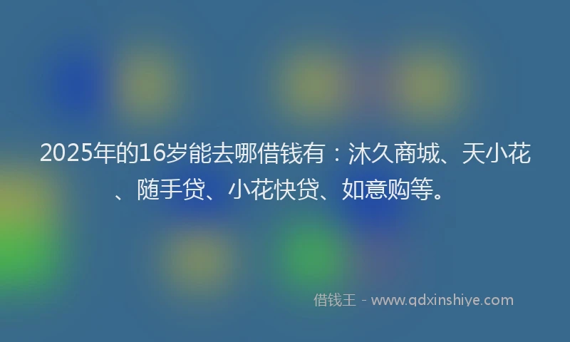 2025年的16岁能去哪借钱有：沐久商城、天小花、随手贷、小花快贷、如意购等。