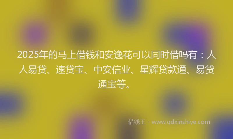 2025年的马上借钱和安逸花可以同时借吗有：人人易贷、速贷宝、中安信业、星辉贷款通、易贷通宝等。