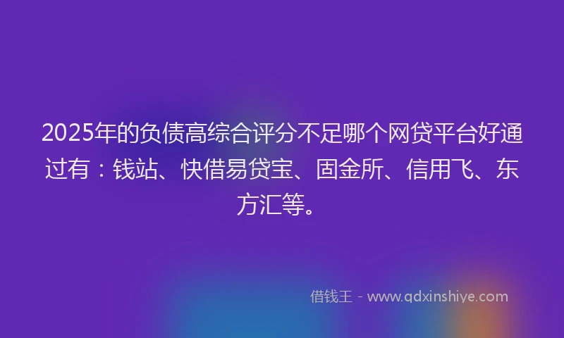 2025年的负债高综合评分不足哪个网贷平台好通过有：钱站、快借易贷宝、固金所、信用飞、东方汇等。