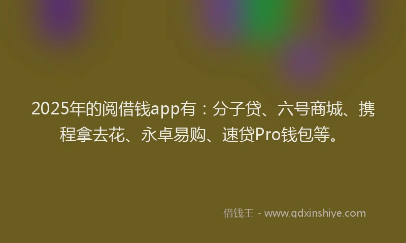 2025年的阅借钱app有：分子贷、六号商城、携程拿去花、永卓易购、速贷Pro钱包等。