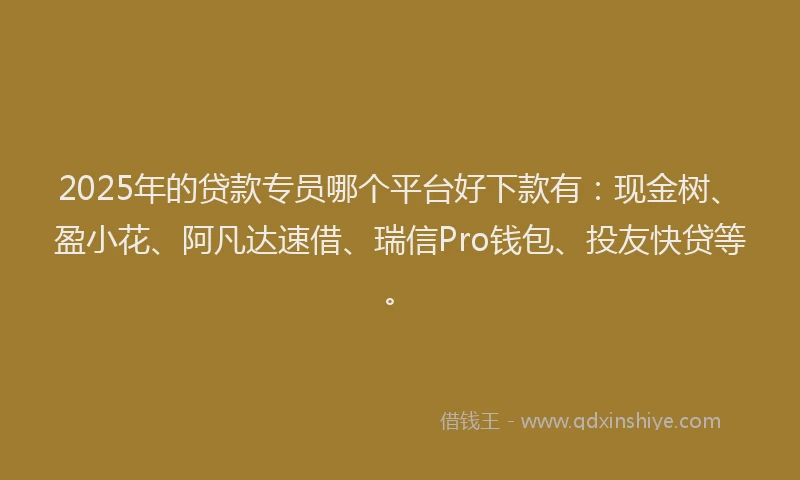 2025年的贷款专员哪个平台好下款有：现金树、盈小花、阿凡达速借、瑞信Pro钱包、投友快贷等。