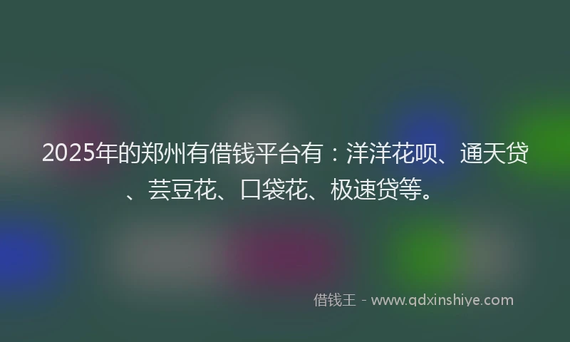 2025年的郑州有借钱平台有：洋洋花呗、通天贷、芸豆花、口袋花、极速贷等。