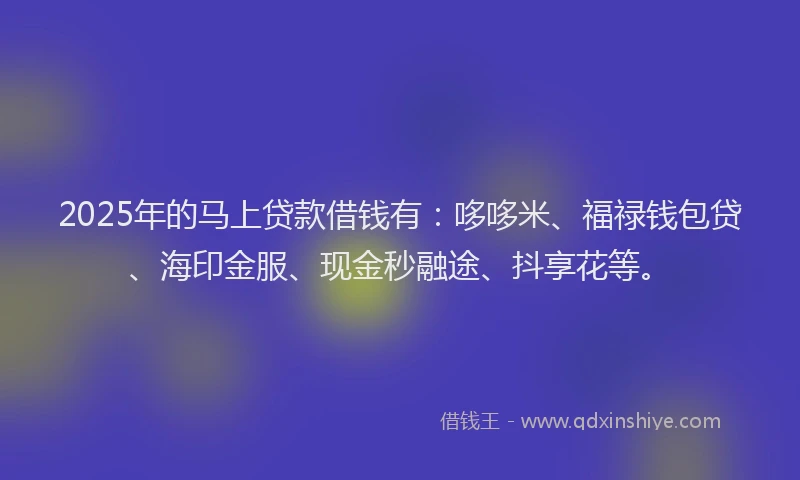 2025年的马上贷款借钱有：哆哆米、福禄钱包贷、海印金服、现金秒融途、抖享花等。
