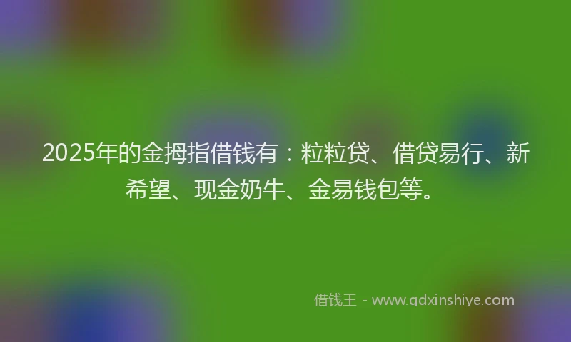 2025年的金拇指借钱有：粒粒贷、借贷易行、新希望、现金奶牛、金易钱包等。