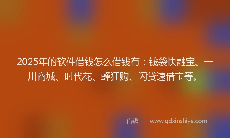 2025年的软件借钱怎么借钱有：钱袋快融宝、一川商城、时代花、蜂狂购、闪贷速借宝等。