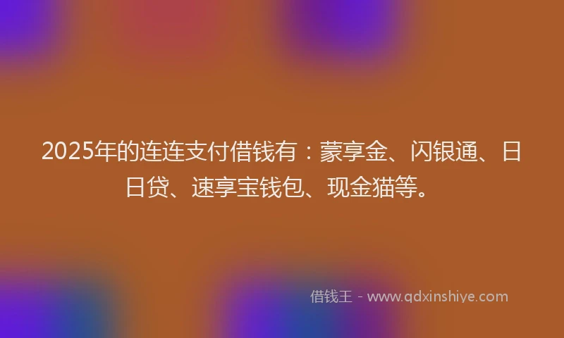 2025年的连连支付借钱有：蒙享金、闪银通、日日贷、速享宝钱包、现金猫等。