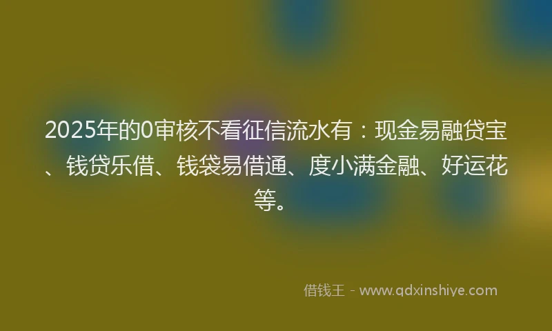 2025年的0审核不看征信流水有：现金易融贷宝、钱贷乐借、钱袋易借通、度小满金融、好运花等。