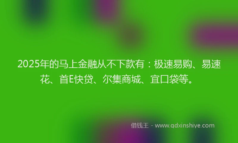 2025年的马上金融从不下款有:极速易购、易速花、首E快贷、尔集商城、宜口袋等。