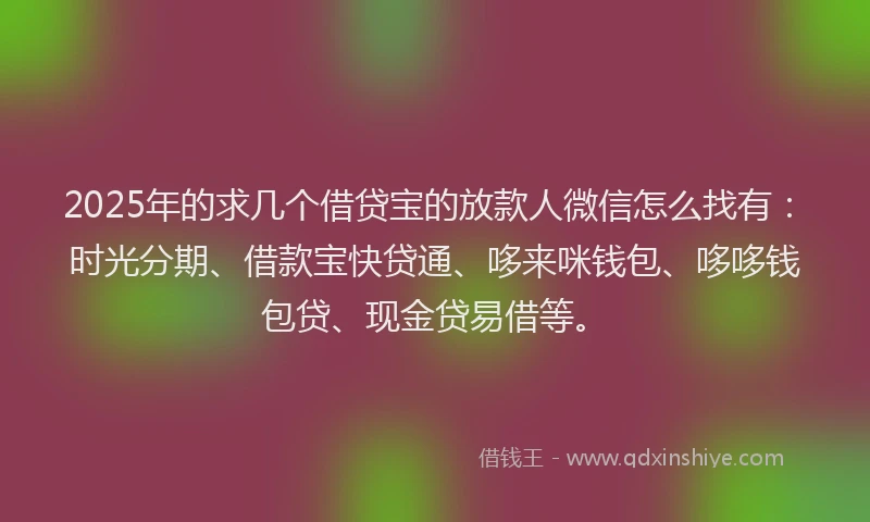 2025年的求几个借贷宝的放款人微信怎么找有：时光分期、借款宝快贷通、哆来咪钱包、哆哆钱包贷、现金贷易借等。