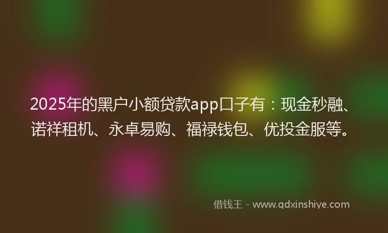 2025年的黑户小额贷款app口子有：现金秒融、诺祥租机、永卓易购、福禄钱包、优投金服等。