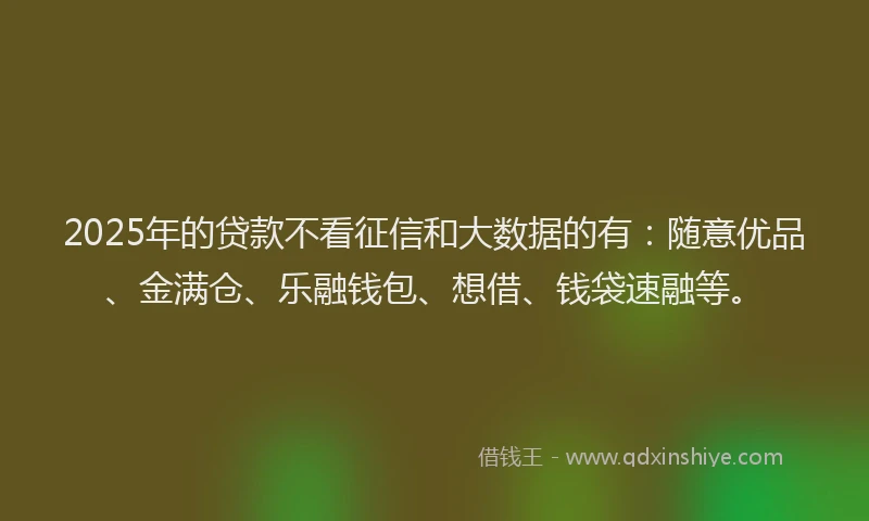 2025年的贷款不看征信和大数据的有:随意优品、金满仓、乐融钱包、想借、钱袋速融等。