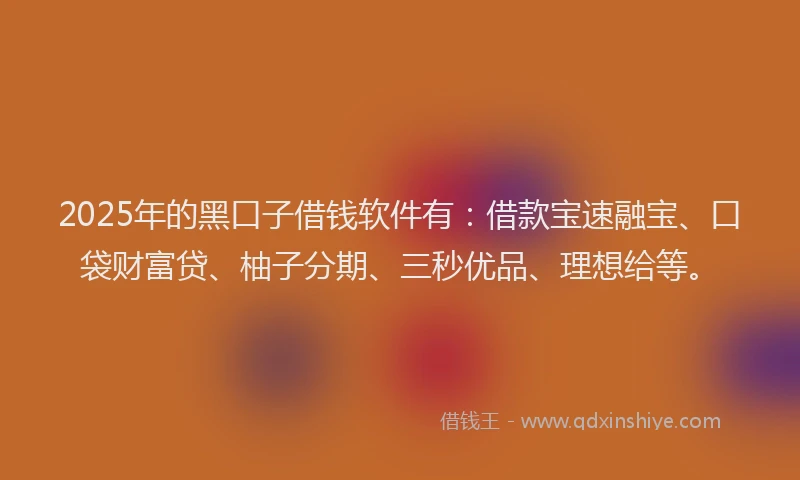 2025年的黑口子借钱软件有：借款宝速融宝、口袋财富贷、柚子分期、三秒优品、理想给等。