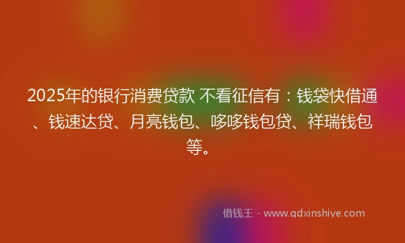 2025年的银行消费贷款 不看征信有：钱袋快借通、钱速达贷、月亮钱包、哆哆钱包贷、祥瑞钱包等。
