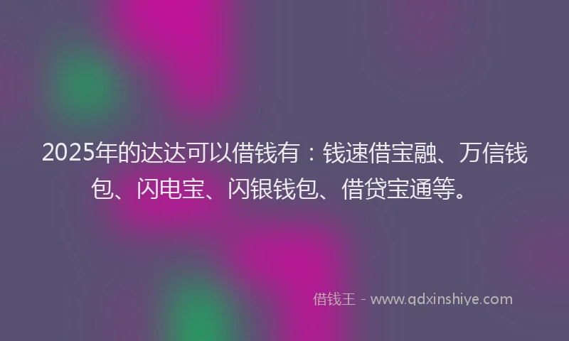 2025年的达达可以借钱有：钱速借宝融、万信钱包、闪电宝、闪银钱包、借贷宝通等。