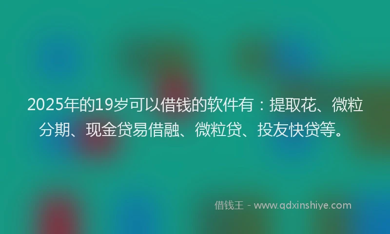 2025年的19岁可以借钱的软件有：提取花、微粒分期、现金贷易借融、微粒贷、投友快贷等。