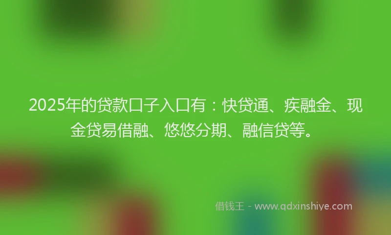 2025年的贷款口子入口有：快贷通、疾融金、现金贷易借融、悠悠分期、融信贷等。