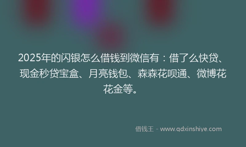 2025年的闪银怎么借钱到微信有：借了么快贷、现金秒贷宝盒、月亮钱包、森森花呗通、微博花花金等。