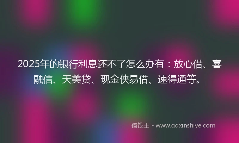 2025年的银行利息还不了怎么办有：放心借、喜融信、天美贷、现金侠易借、速得通等。