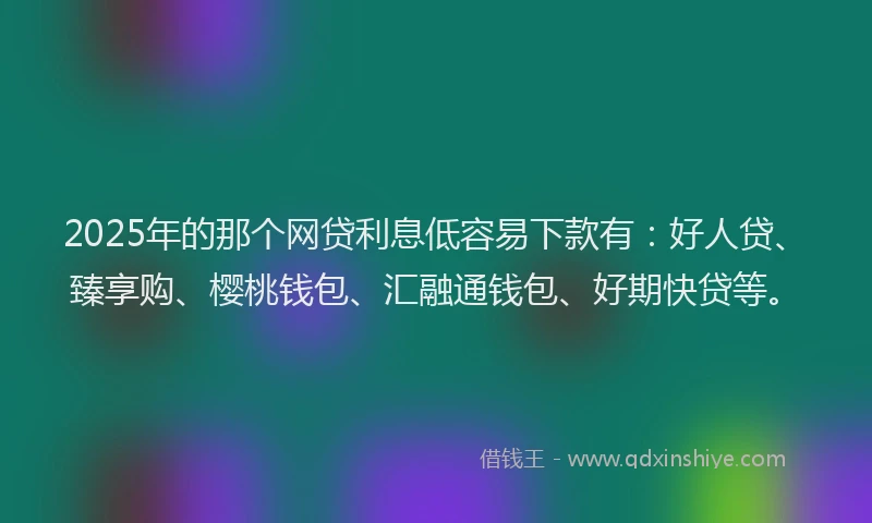 2025年的那个网贷利息低容易下款有：好人贷、臻享购、樱桃钱包、汇融通钱包、好期快贷等。