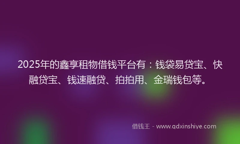2025年的鑫享租物借钱平台有：钱袋易贷宝、快融贷宝、钱速融贷、拍拍用、金瑞钱包等。