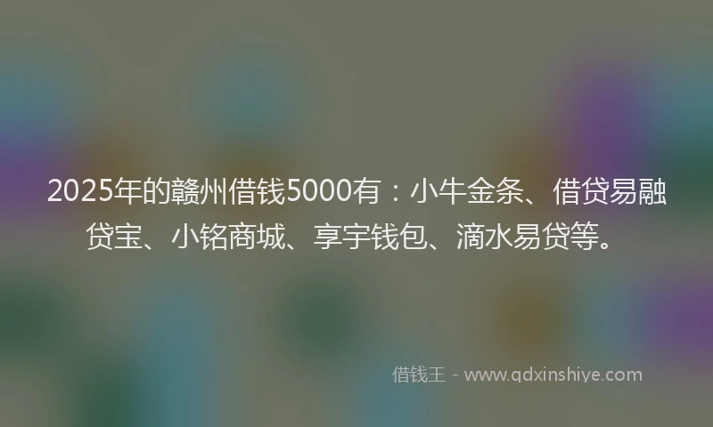 2025年的赣州借钱5000有：小牛金条、借贷易融贷宝、小铭商城、享宇钱包、滴水易贷等。