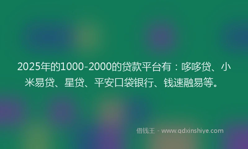 2025年的1000-2000的贷款平台有：哆哆贷、小米易贷、星贷、平安口袋银行、钱速融易等。