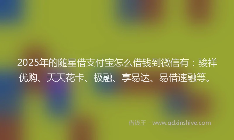 2025年的随星借支付宝怎么借钱到微信有：骏祥优购、天天花卡、极融、享易达、易借速融等。