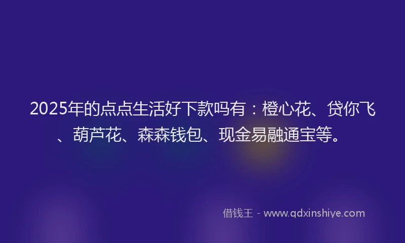 2025年的点点生活好下款吗有：橙心花、贷你飞、葫芦花、森森钱包、现金易融通宝等。