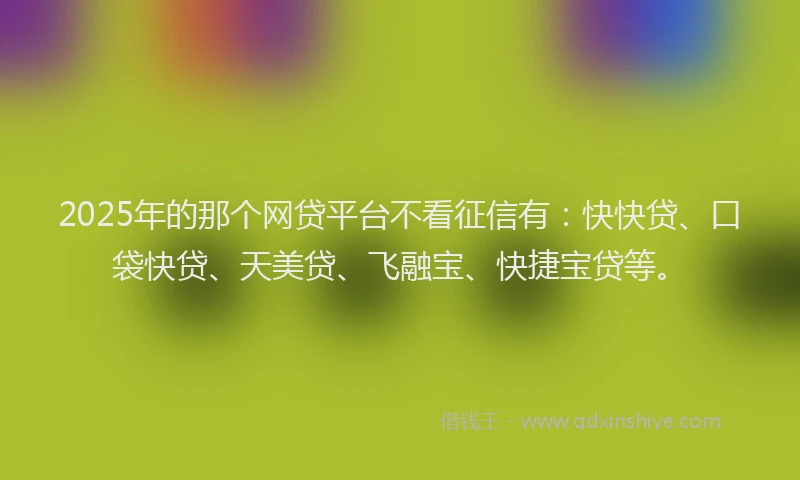 2025年的那个网贷平台不看征信有：快快贷、口袋快贷、天美贷、飞融宝、快捷宝贷等。