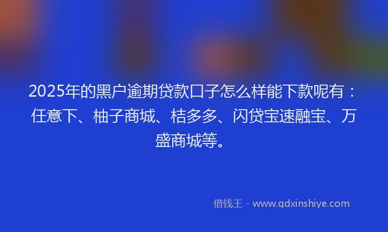 2025年的黑户逾期贷款口子怎么样能下款呢有：任意下、柚子商城、桔多多、闪贷宝速融宝、万盛商城等。