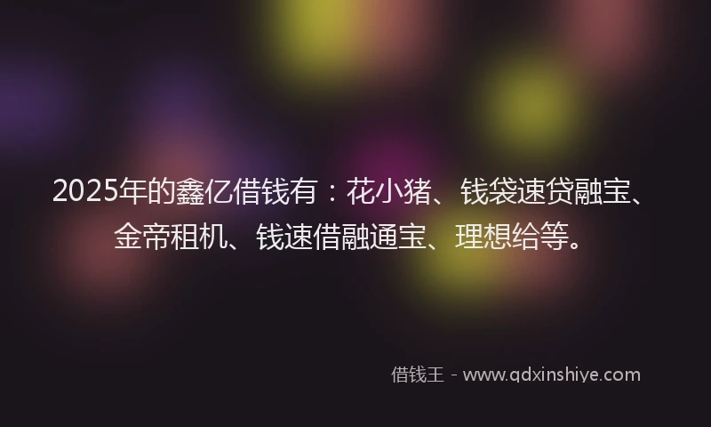 2025年的鑫亿借钱有：花小猪、钱袋速贷融宝、金帝租机、钱速借融通宝、理想给等。