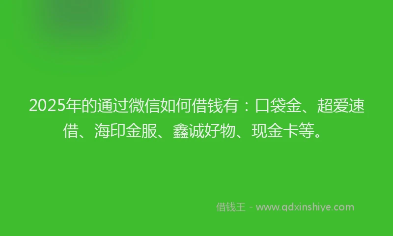 2025年的通过微信如何借钱有：口袋金、超爱速借、海印金服、鑫诚好物、现金卡等。
