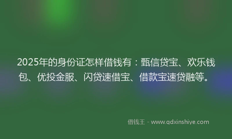 2025年的身份证怎样借钱有：甄信贷宝、欢乐钱包、优投金服、闪贷速借宝、借款宝速贷融等。