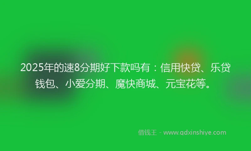 2025年的速8分期好下款吗有：信用快贷、乐贷钱包、小爱分期、魔快商城、元宝花等。