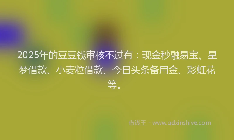 2025年的豆豆钱审核不过有：现金秒融易宝、星梦借款、小麦粒借款、今日头条备用金、彩虹花等。