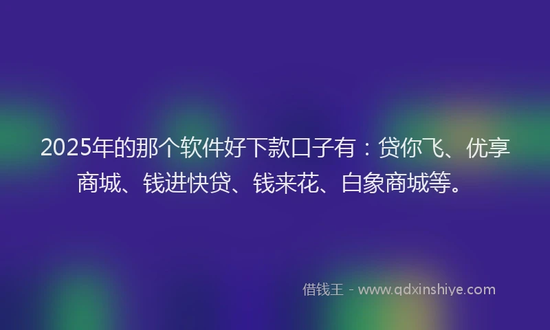 2025年的那个软件好下款口子有：贷你飞、优享商城、钱进快贷、钱来花、白象商城等。