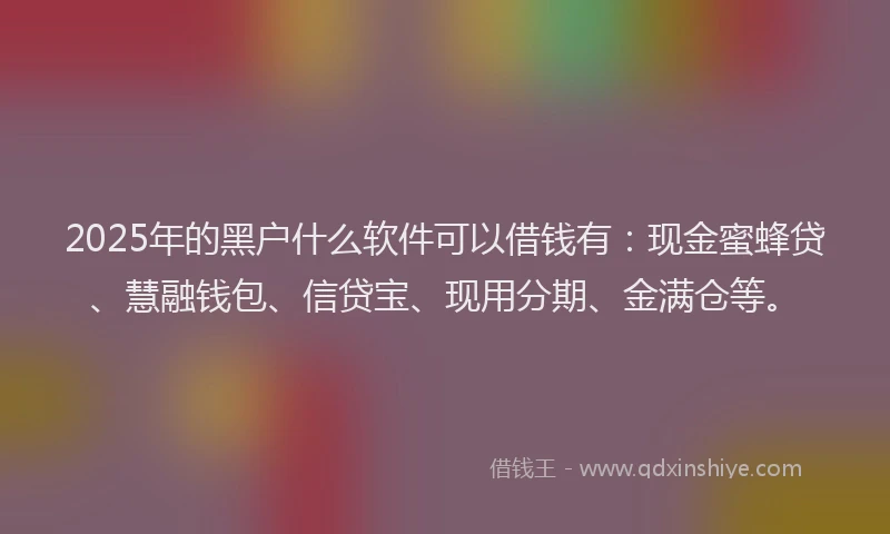 2025年的黑户什么软件可以借钱有：现金蜜蜂贷、慧融钱包、信贷宝、现用分期、金满仓等。