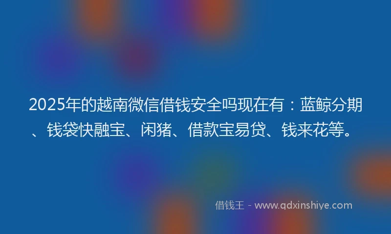 2025年的越南微信借钱安全吗现在有：蓝鲸分期、钱袋快融宝、闲猪、借款宝易贷、钱来花等。