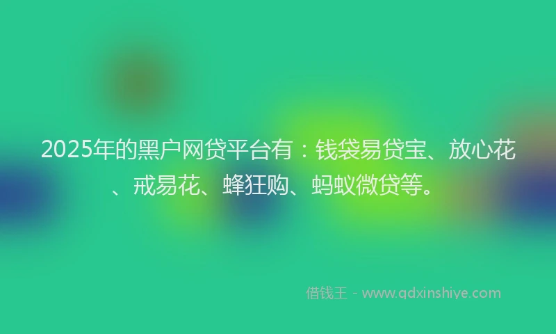 2025年的黑户网贷平台有:钱袋易贷宝、放心花、戒易花、蜂狂购、蚂蚁微贷等。