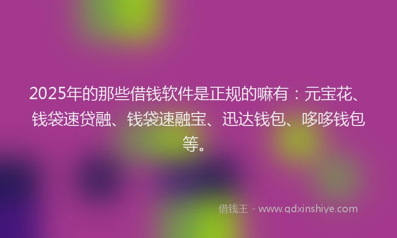 2025年的那些借钱软件是正规的嘛有：元宝花、钱袋速贷融、钱袋速融宝、迅达钱包、哆哆钱包等。