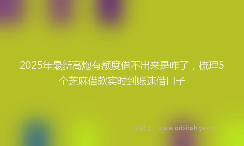 2025年最新高炮有额度借不出来是咋了，梳理5个芝麻借款实时到账速借口子