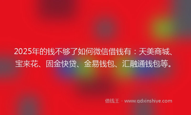 2025年的钱不够了如何微信借钱有：天美商城、宝来花、固金快贷、金易钱包、汇融通钱包等。